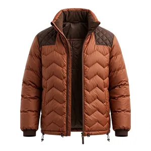 Veste matelassée marron pour homme, col montant, coupe-vent, rembourrage en polyester, fermeture éclair, manteau décontracté d'hiver - Product Image 1