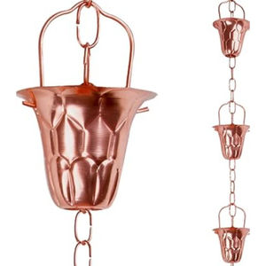 Chaîne de pluie moderne en métal plaqué cuivre, design à volants, best-seller tendance, pour jardin, pelouse, patio, décoration de maison - Product Image 3