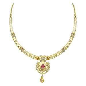 สร้อยคอทองเหลืองชุบทอง 14K18K24K แบบขายส่ง ประดับด้วยพลอย AD และทับทิม ดีไซน์แบบดั้งเดิม ชุดเครื่องประดับแฟชั่น - Product Image 5