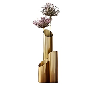 Designer Cut Top Metal Flower <b>Vase</b> Gold Finish Sculptural Modern <b>Vase</b> <b>Unique</b> Shape Tabletop Decorative Piece for Living Room new - Product Image 1