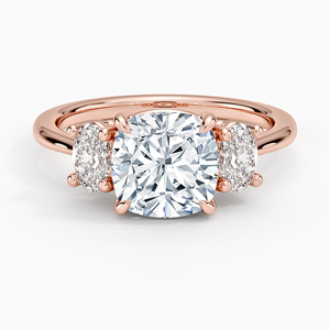Anillo de Diamantes con Corte Cojín, Diamante Cultivado en Laboratorio, Anillo de Compromiso de Tres Piedras con Piedras Laterales Ovaladas en Oro de 14K y 18K, Joyería Fina de Lujo - Product Image 2