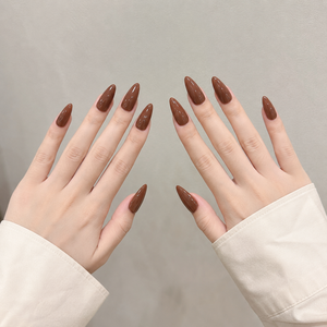 Moyen Amande Ongles Acrylique Pré-conçu Doigt Brun Moka/Cacao Taupe Couleur Solide Croissant Glow - Product Image 3