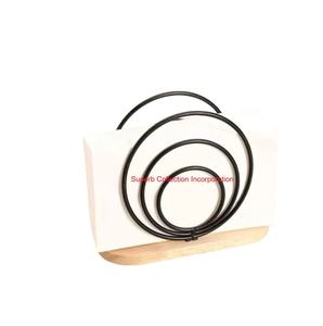 Servilletero de Metal negro moderno con Base de madera Natural para mesa de comedor y cocina elegante estante dispensador de pañuelos para el hogar - Product Image 1