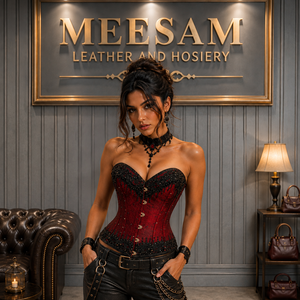 Women's Goth <b>Punk</b> Plus-Size Zipper Leather Lace Corset Shapewear Hip Enhancer Satin Fabric Quick Dry Firm Control Seamless Push - Product Image 1