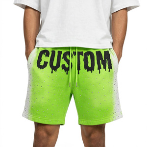 Shorts en molleton pour homme avec imprimé pailleté et strass, 100% coton, fermeture à cordon, séchage rapide, streetwear décontracté |   OEM ODM - Product Image 2