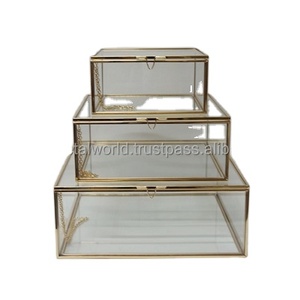 Boîte à bijoux en laiton et verre Transparent, coffret de fiançailles de luxe, Design élégant, Durable, ensemble pour décor, nouveau, 2020 - Product Image 1