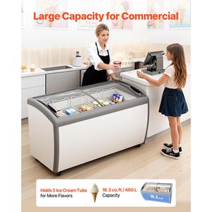 Congelador Horizontal Comercial de 16.3 Pies Cúbicos, Congelador Profundo Ajustable de -19.3 °F con 5 Cestas de Alambre, Vitrina Móvil para Helados - Product Image 3
