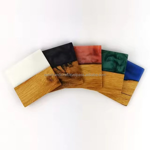Classic Style Natural Wood and Resin Art Coasters Personalized Customizable <b>Round</b> Stocked SAMI HANDICRAFTS - Product Image 2