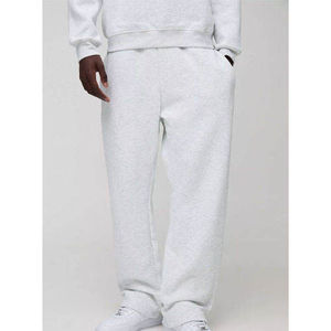 Pantalon de jogging mi-long personnalisé en molleton de coton avec logo, coupe oversize, jambe large droite, rayures incurvées, style décontracté pour homme, anti-plis, délavage clair - Product Image 2