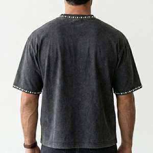 T-shirt IBEX personnalisé surdimensionné, effet délavé, avec strass, 100 % coton, tissu doux et respirant, pour homme et femme. - Product Image 4