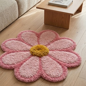 Tapis d'appoint moderne en laine tuftée à la main, motif géométrique rose premium, antidérapant, à poils moyens, pour chambre et chambre d'enfant - Product Image 1