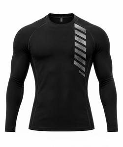 Rashguard à manches longues pour homme, col rond, imprimé numérique noir, séchage rapide, Spandex Polyester, anti-UV, écologique, pour activités de plein air - Product Image 1