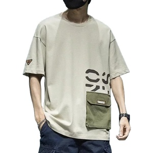 Camiseta de verano de manga corta con estampado de letras para hombre con bolsillo Cargo, camisetas informales de algodón con cuello redondo, ropa de calle Y2K, camisetas de gran tamaño - Product Image 6