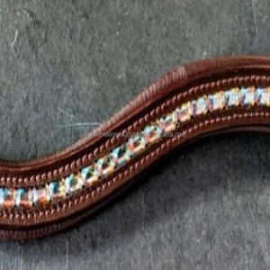 Hermosa banda de cejas de lujo de Cuero 100% acolchada suave personalizada para brida con cristales brillantes cuadrados AB banda de cejas de doma - Product Image 1