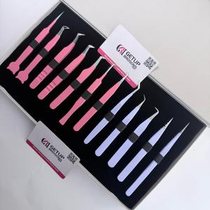 GETUP BROSONS Ensemble de pinces à cils en acier inoxydable antistatiques à pointe lisse, outils de précision, rose et blanc, emballage boîte de 10 pièces - Product Image 2