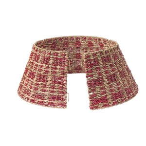 Handmade Woven Seagrass <b>Christmas</b> <b>Tree</b> Collar Red Mixed Pattern Natural <b>Tree</b> <b>Base</b> Cover Holiday Decoration - Product Image 1
