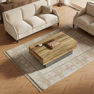 <b>Rustic</b> Modern 55-Inch Rectangular <b>Coffee</b> <b>Table</b> with Solid Wood and Grey Base for Living Room, Hotel Lobby, Reception Furniture - Product Image 3