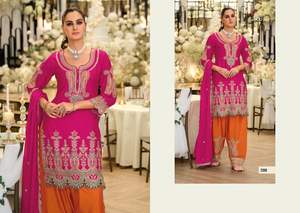 Ensemble Salwar Farshi en Soie Chinon avec Broderie, Tenue de Soirée Élégante et Traditionnelle pour Femmes - Product Image 4