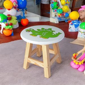 Tabouret moderne en bois pour enfants avec plateau rond imprimé dinosaure, siège autoportant pour salon et décoration intérieure - Product Image 3