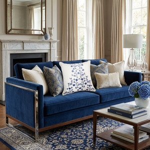 Housse de coussin carrée décorative en coton blanc, broderie florale bleue personnalisée, amovible et lavable, pour siège carré – Vente en gros - Product Image 6