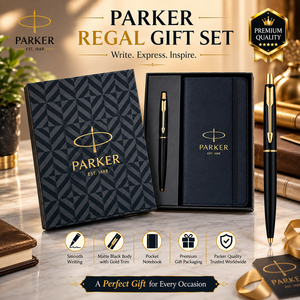 Set de Regalo Parker Royal, Bolígrafo con Detalles en Negro Mate y Dorado, Cuaderno de Cuero Sintético, Duradero y de Larga Duración, Caja de Regalo de Escritura de Lujo - Product Image 2