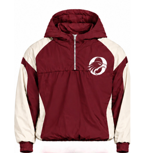 <b>Mens</b> <b>Burgundy</b> Neutral Color Block Hooded Jacket Lightweight Quarter Zip Windbreaker Pullover Casual Outdoor Activewear - Product Image 1