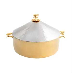 Luxurious Rose Gold Stainless Steel Ribbed Casserole Double Wall Insulated Hot Pot <b>Food</b> <b>Server</b> With Lid For Home Restaurant - Product Image 5