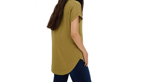 T-shirt décontracté vert à manches courtes et col rond pour femme, coupe ample, grande taille, couleur unie - Product Image 2