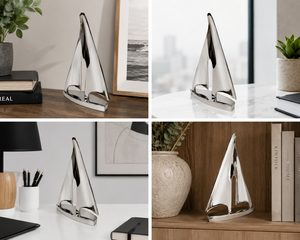 Escultura de Yate en Níquel Pulido, Objeto Decorativo de Metal con Forma de Barco, Adorno Náutico para el Hogar u Oficina, Regalo Personalizado - Product Image 5
