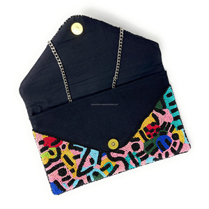 Bolso de Mano Plegable con Cuentas de Colores Hecho a Mano, Bolso de Hombro Geométrico Duradero para Mujer, Estilo Boho, Monedero con Cierre Magnético - Product Image 5