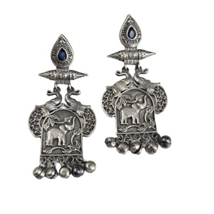 Oxidized Brass Antique Silver <b>Crystal</b> <b>Animal</b> Design Jhumka Earring Women | Indian Boho Dangle Drop Earrings | Ethnic Wedding - Product Image 1