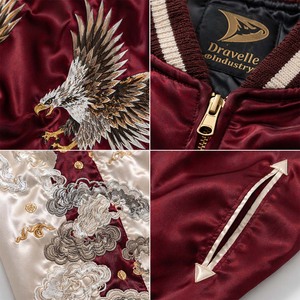 เสื้อแจ็คเก็ตซูกะจังแบบกลับด้านได้ พรีเมียม ขายส่ง สีแดงเบอร์กันดี ผ้าซาติน ปักลายนกอินทรี ของที่ระลึก จากผู้ผลิต - Product Image 6