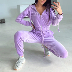 Conjunto de Sudadera y Pantalones Cortos de Forro Polar para Mujer, Estilo Otoñal, Cuello Alto, Hombros Caídos, Diseño Sólido - Product Image 4