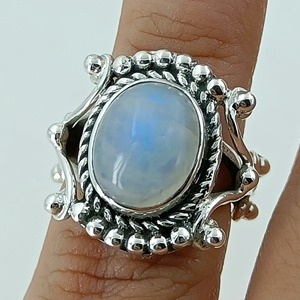 Rainbow Moonstone <b>Ring</b> 925 Sterling <b>Silver</b> Handmade <b>Statement</b> Promise <b>Ring</b> for Women Boho Oval June Birthstone Jewelry - Product Image 5