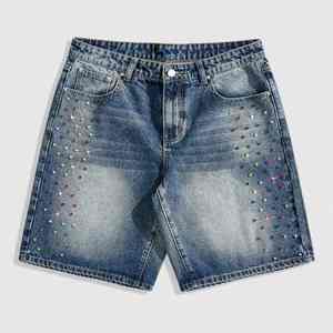 Pantalones Cortos de Mezclilla Personalizados para Hombre, Estilo Urbano con Cristales de Imitación, Pantalones Cortos de Mezclilla Vintage de Alta Calidad - Product Image 5