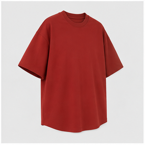 Camiseta de Manga Corta para Hombre, Color Rojo Ladrillo, Corte Holgado, Dobladillo Curvo, Algodón Compacto, MTS-OVR-0037 - Product Image 6