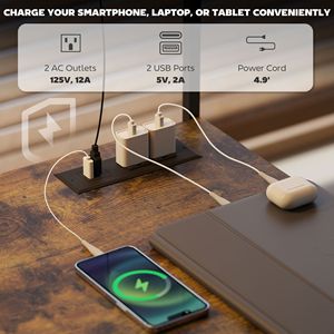 61.6\" Rustic Brown L-Shaped <b>PC</b> Desk with LED Lights Power Outlets Monitor <b>Stand</b> CPU Shelf for Gaming - Product Image 5