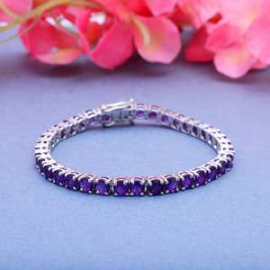 Sterling Silver Amethyst Tennis <b>Bracelet</b> Handmade Gemstone Jewelry Elegant Dainty <b>Bracelet</b> Gift For Women - Product Image 1