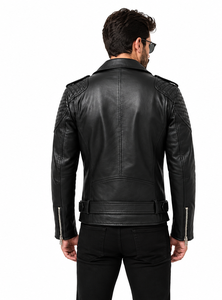 เสื้อแจ็คเก็ตหนังแท้สำหรับผู้ชาย แบบมีซิปปิด คอปกพับได้ - Product Image 2