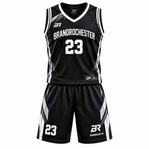 Conjunto de Uniforme de Baloncesto Sublimado Negro para Hombre, Transpirable, sin Mangas, Cuello en V, Jersey y Pantalones Cortos Deportivos - Product Image 1
