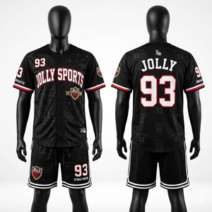 Mens black mesh baseball jersey short <b>set</b> 180 GSM breathable polyester sublimation print custom logo men short <b>set</b> for men's - Product Image 1