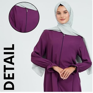 Top Quality Purple Color Zipper Plain Long Maxi Dress Abaya Robes With Hijab Breathable <b>Kaftan</b> Style Dress Outdoor Abayas Wears - Product Image 5