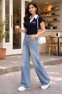 <b>Womens</b> Short Sleeve Polo Shirt Navy White Color Block <b>Collar</b> Preppy Style Casual Top - Product Image 4