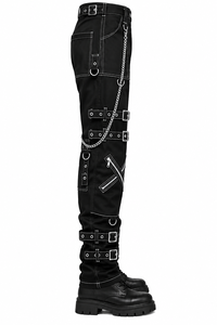 Pantalon noir de style gothique pour homme avec plusieurs poches et chaînes, taille haute, fermeture éclair, en toile, pour l'automne - Product Image 4