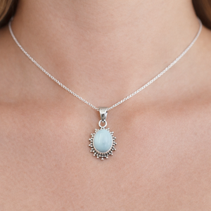<b>Top</b> Larimar Gemstone 925 Sterling Silver Pendant Handmade Oval Cabochon Sunburst Design <b>Rose</b> Gold Yellow Gold Plated Jewelry Her - Product Image 2