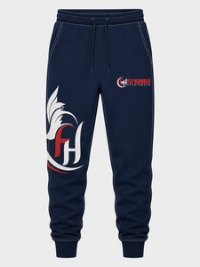 Fly Humble <b>Men's</b> <b>Navy</b> Blue Sweatpants Elastic Waist Drawstring Casual <b>Joggers</b> Heat Transfer Print Logo Left Leg Midweight - Product Image 1
