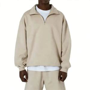 Ensemble de survêtement sportif pour homme en 2 pièces, sweat-shirt à fermeture éclair courte en coton/élasthanne à séchage rapide et short, style décontracté d'été - Product Image 3