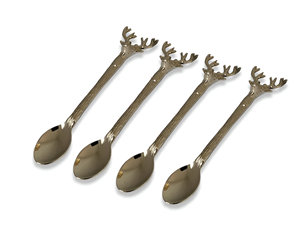 Juego de cucharas de té y café con mango de ciervo dorado y plateado hecho a mano de latón para fiestas, bodas y regalos (paquete de 4) - Product Image 1