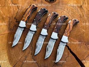 Natural Rosewood Exotic <b>Handle</b> Hand Forged Damascus Steel Industrial Serrated Edge Folder Pocket <b>Knife</b> Back Lock Custom OEM ODM - Product Image 2