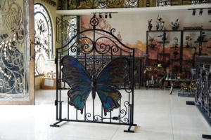 Wrought Iron Rustic Garden Gate Stained Glass Butterfly Design Manual <b>Swing</b> Style Exterior Metal Entry Door Finished Surface 1 - Product Image 6